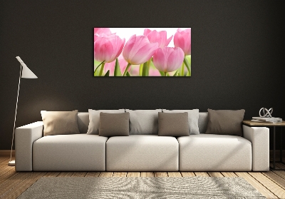 Foto schilderij op glas Roze tulpen