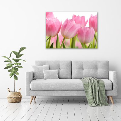 Foto schilderij op glas Roze tulpen