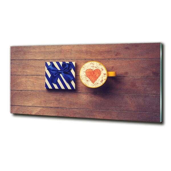 Schilderij glas Koffie en een cadeautje