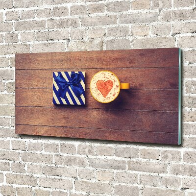 Schilderij glas Koffie en een cadeautje