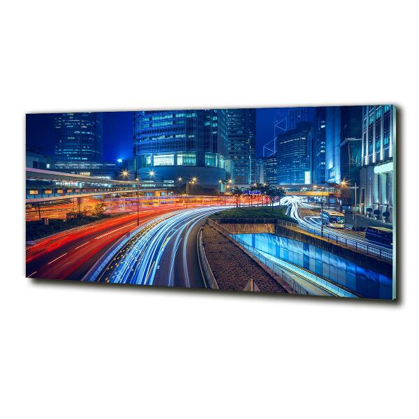 Glazen schilderij Hong Kong 's nachts