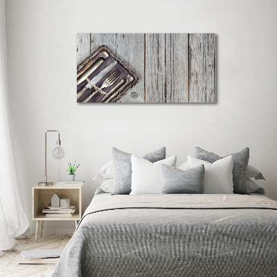 Foto schilderij op glas Bestek op planken