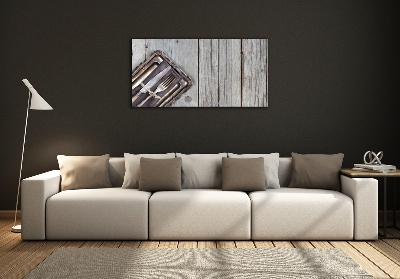 Foto schilderij op glas Bestek op planken