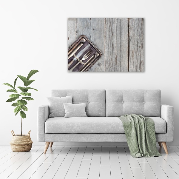 Foto schilderij op glas Bestek op planken