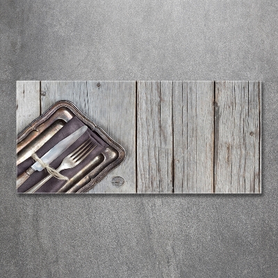 Foto schilderij op glas Bestek op planken