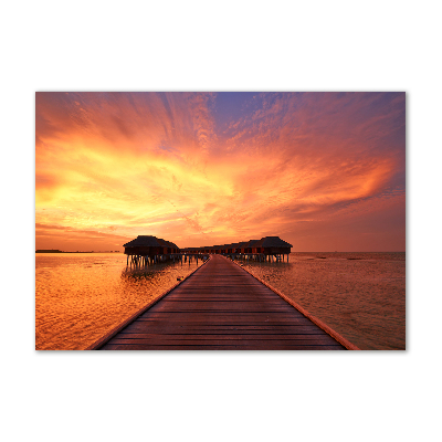 Schilderij glas Bungalows op de Malediven
