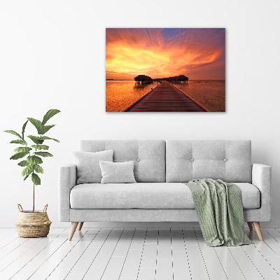 Schilderij glas Bungalows op de Malediven