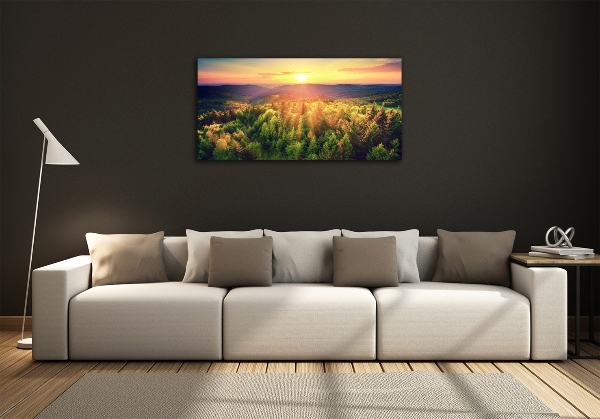 Schilderij glas Zonsondergang in het bos