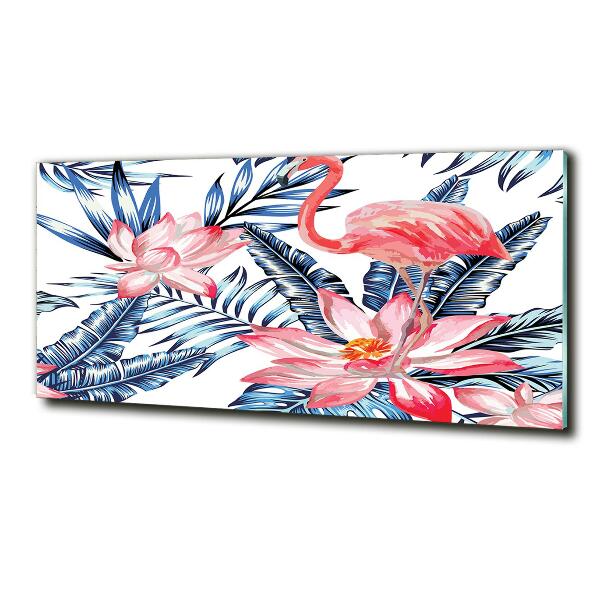 Foto schilderij op glas Flamingo's en planten