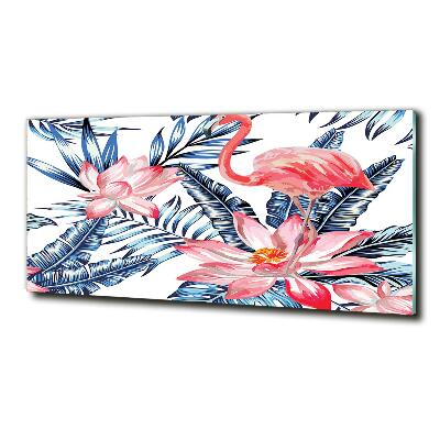 Foto schilderij op glas Flamingo's en planten