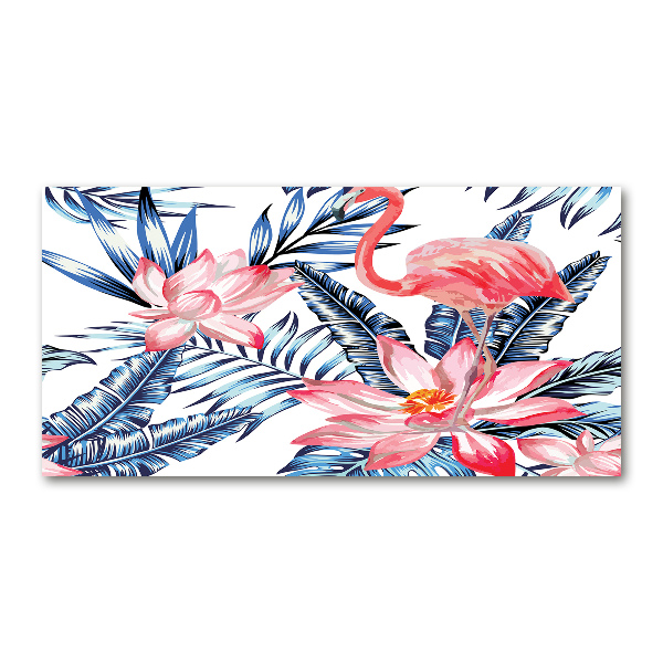 Foto schilderij op glas Flamingo's en planten