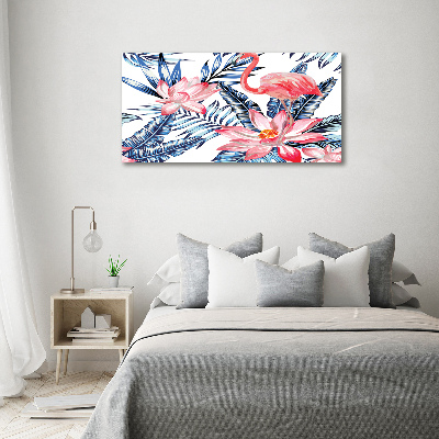 Foto schilderij op glas Flamingo's en planten