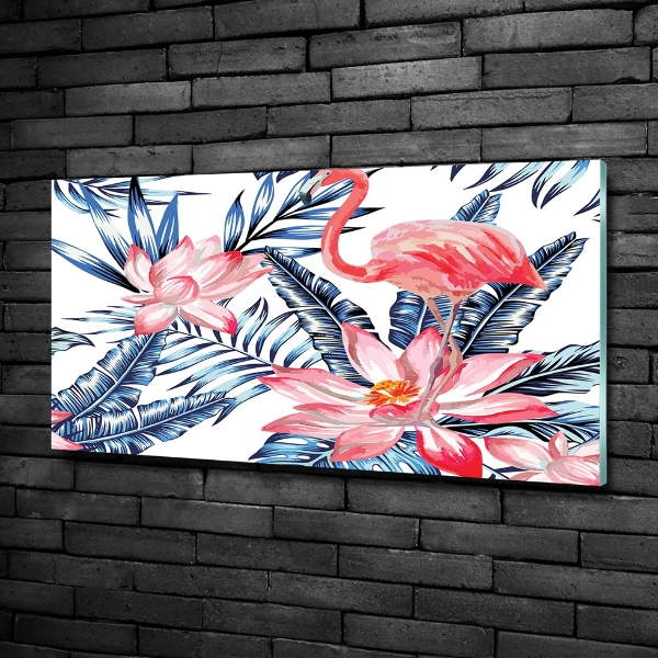 Foto schilderij op glas Flamingo's en planten