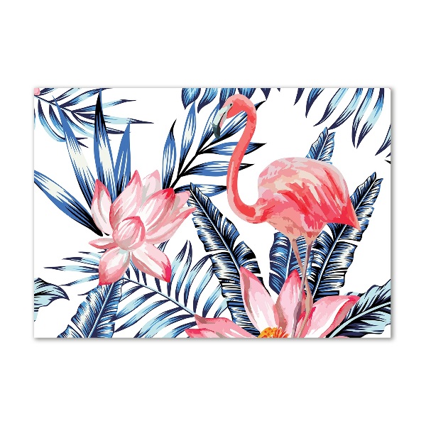 Foto schilderij op glas Flamingo's en planten