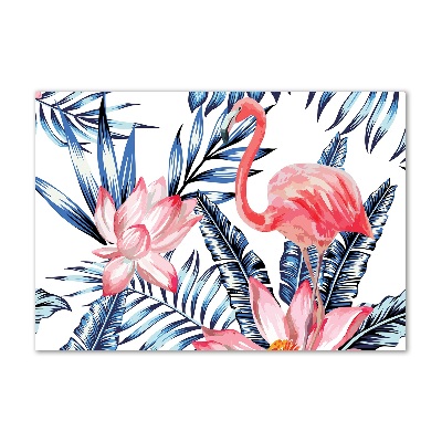 Foto schilderij op glas Flamingo's en planten