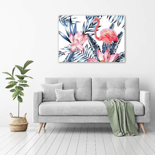 Foto schilderij op glas Flamingo's en planten