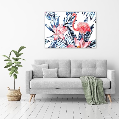 Foto schilderij op glas Flamingo's en planten