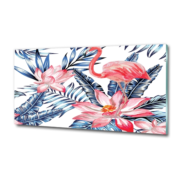 Foto schilderij op glas Flamingo's en planten