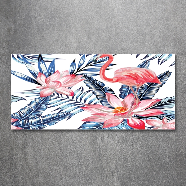 Foto schilderij op glas Flamingo's en planten