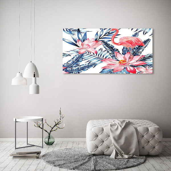 Foto schilderij op glas Flamingo's en planten