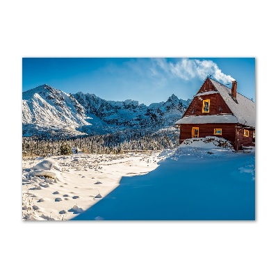 Schilderij glas Een huisje in de bergen