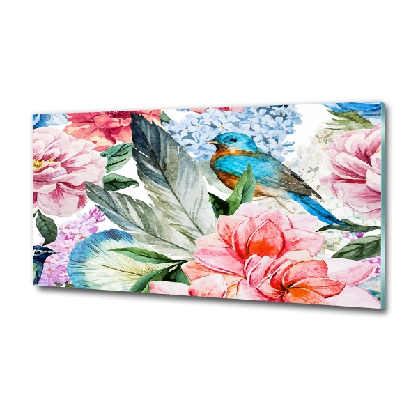 Schilderij op glas Bloemen en vogels