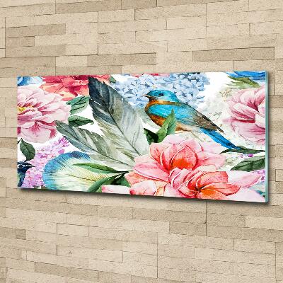 Schilderij op glas Bloemen en vogels