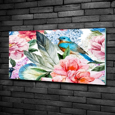 Schilderij op glas Bloemen en vogels