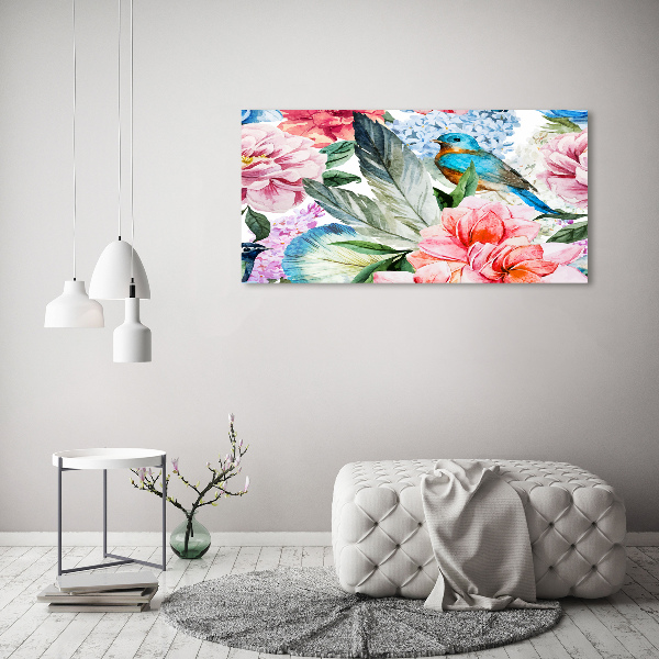 Schilderij op glas Bloemen en vogels