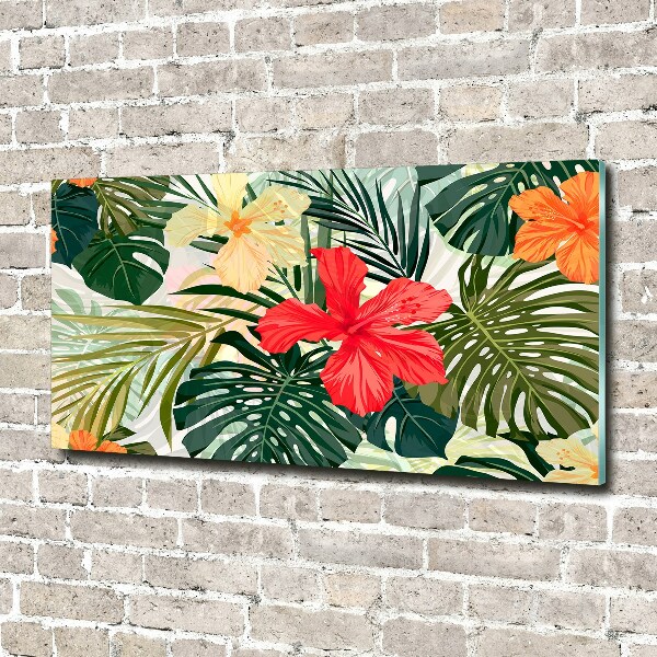Schilderij glas Hawaiiaanse bloemen