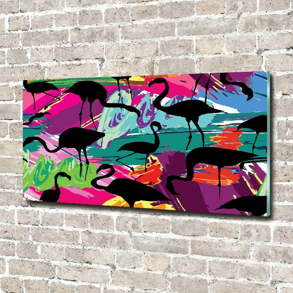 Glazen schilderij Flamingo's