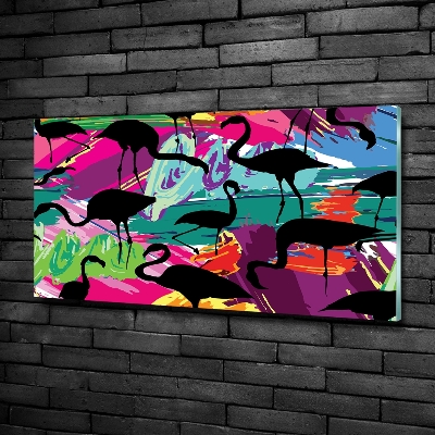 Glazen schilderij Flamingo's