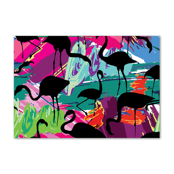 Glazen schilderij Flamingo's
