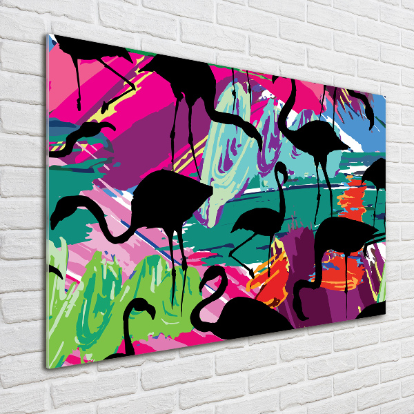 Glazen schilderij Flamingo's