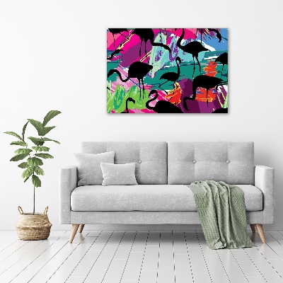 Glazen schilderij Flamingo's
