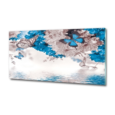 Foto schilderij op glas Bloemen en vlinders