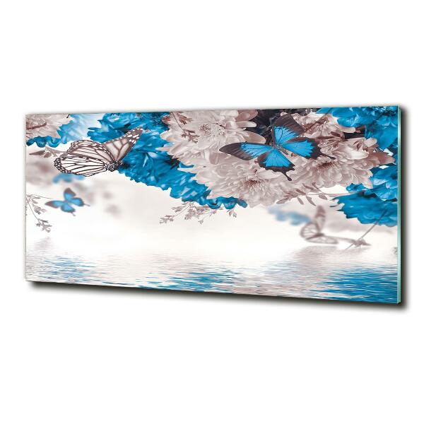 Foto schilderij op glas Bloemen en vlinders