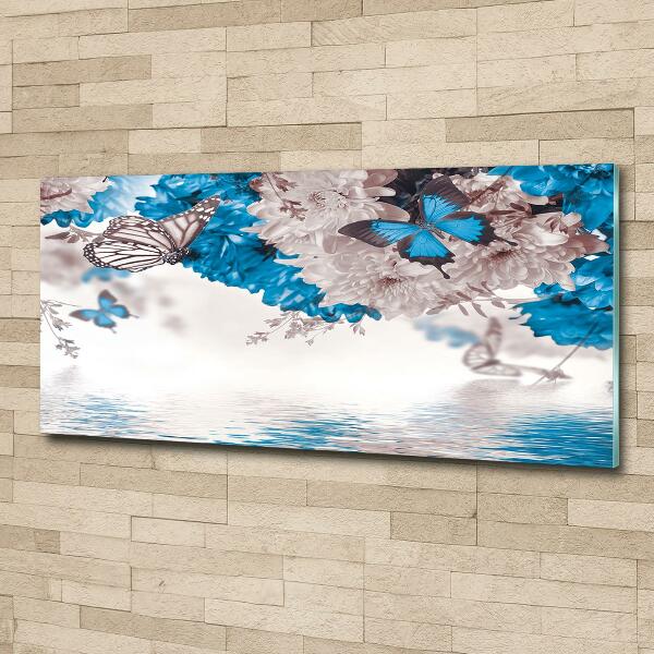 Foto schilderij op glas Bloemen en vlinders