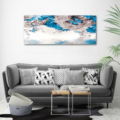 Foto schilderij op glas Bloemen en vlinders