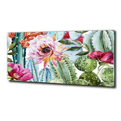 Schilderij glas Cactussen en bloemen