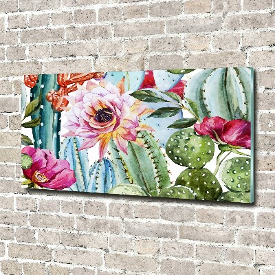 Schilderij glas Cactussen en bloemen