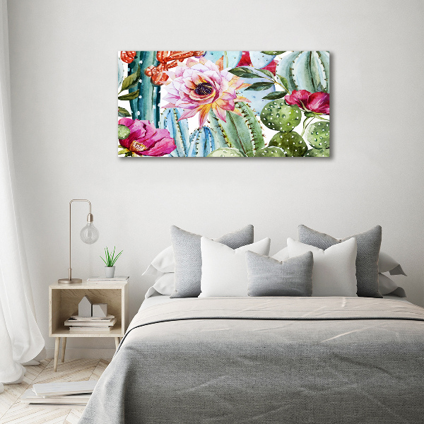 Schilderij glas Cactussen en bloemen