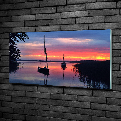 Schilderij glas Zeilboten bij zonsondergang