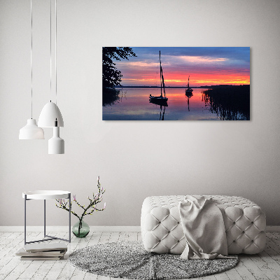 Schilderij glas Zeilboten bij zonsondergang