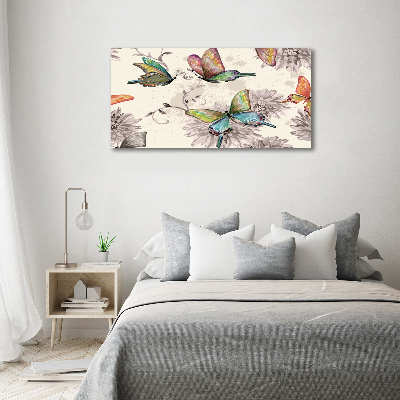 Schilderij glas Vlinders en bloemen