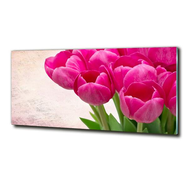 Schilderij glas Roze tulpen