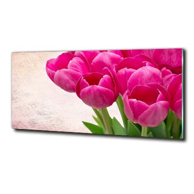 Schilderij glas Roze tulpen