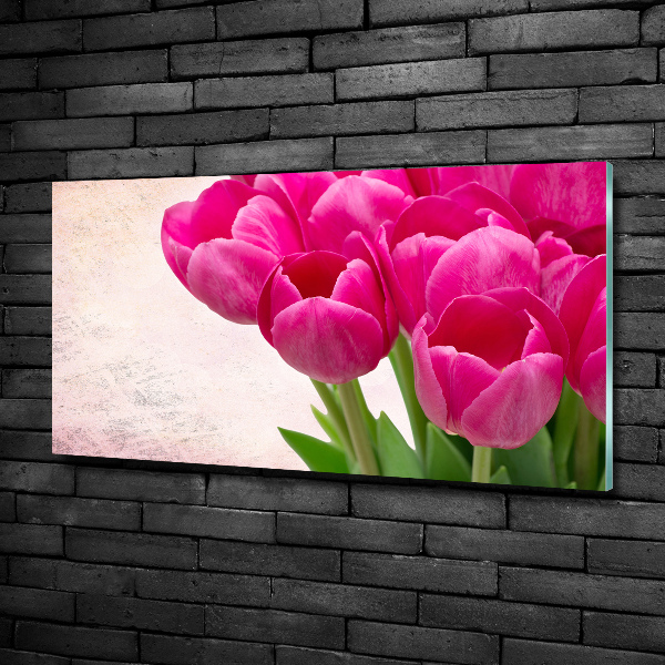 Schilderij glas Roze tulpen