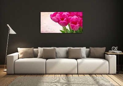 Schilderij glas Roze tulpen