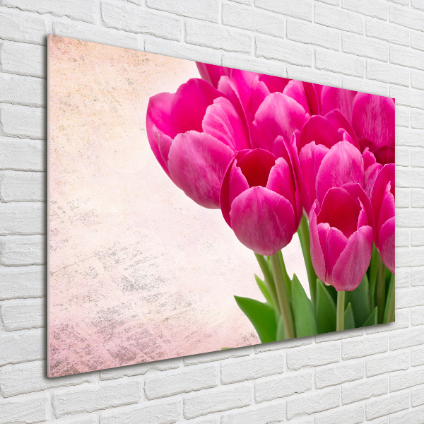 Schilderij glas Roze tulpen